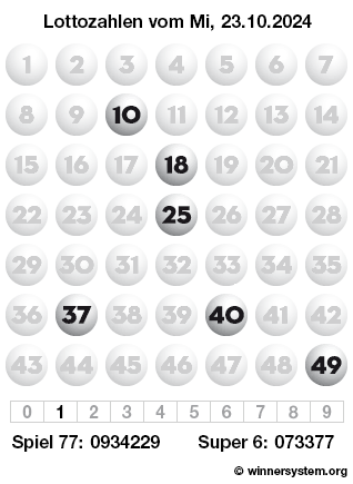 Lottozahlen vom 23.10.2024 als Tippmuster