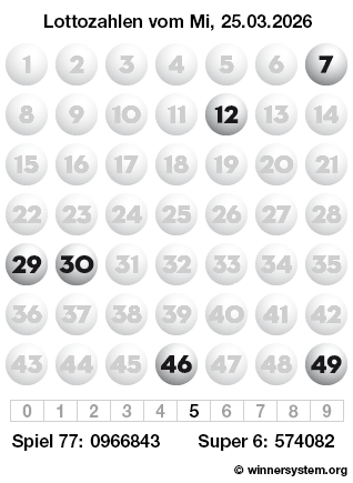 Lottozahlen vom 25.03.2026 als Tippmuster