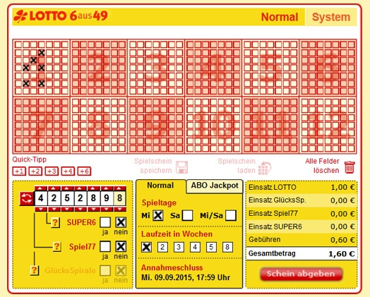 Lottoschein Lotto Hamburg = Lotto HH (Abbildung ähnlich)