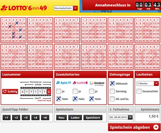 Lottoschein Lotto Mecklenburg-Vorpommern = Lotto MV (Abbildung ähnlich)