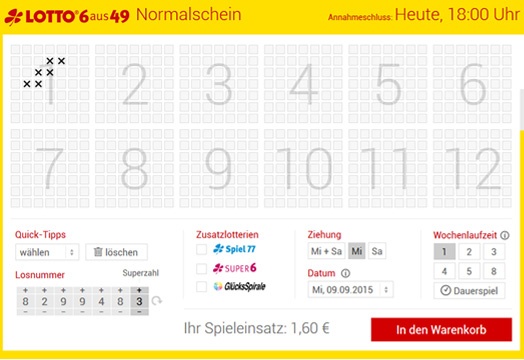 Lottoschein Lotto Niedersachsen (Abbildung ähnlich)